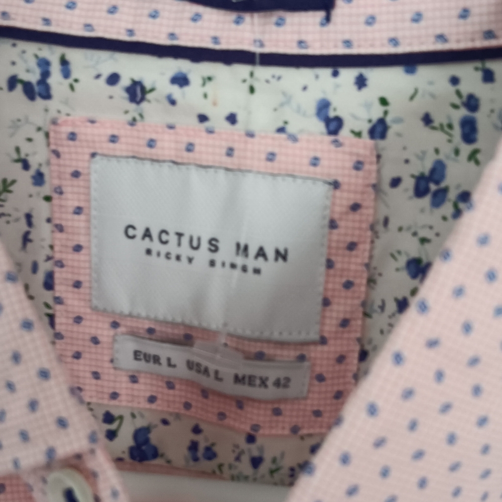 Cactus Man Men's Pink and Blue Patterned Shirt